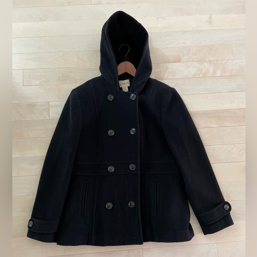 Double-Breasted black Pea Coat, size Large